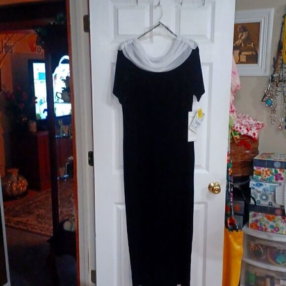 Black Velvet White Chiffon Gown - Picture 1 of 9